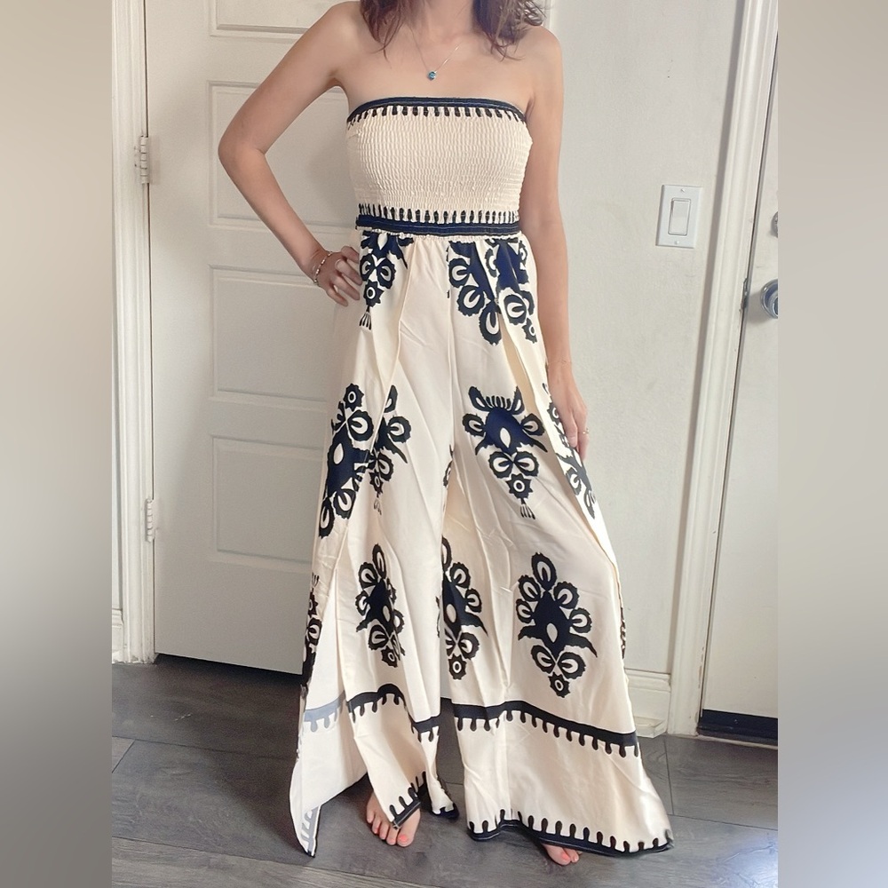 BellanBlue Strapless Cream and Black Jumpsuit - Picture 12 of 13